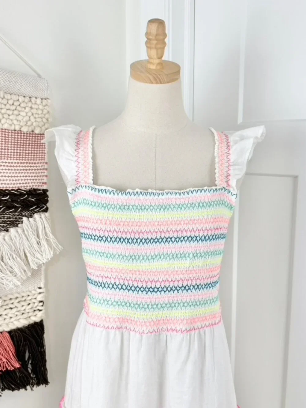 Vineyard Vines Flutter Sleeve Smocked Tiered Linen Midi Dress White Sz XL - Picture 3 of 9